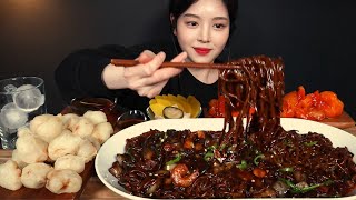 SUB)Spicy black bean noodles(Jjajangmyeon), Tangsuyuk & Chili Shrimp Mukbang ASMR