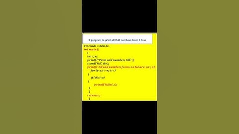 🍧C program to print odd numbers 1 to n 🍧🍔