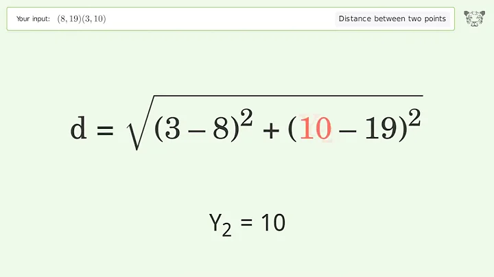 Find the distance between two points p1 (8,19) and p2 (3,10): Step-by-Step Video Solution
