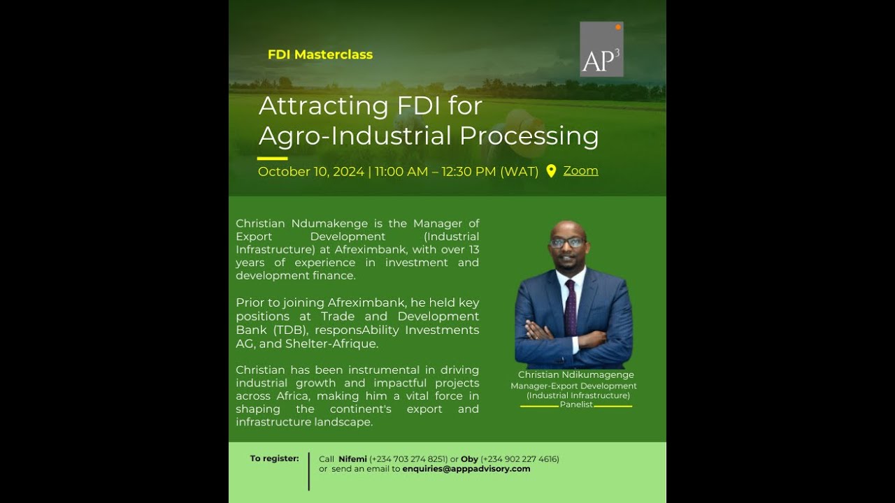 Afrexim bank's Approach to Financing Agro Industrial Parks in Africa  |FDI Masterclass 2024.