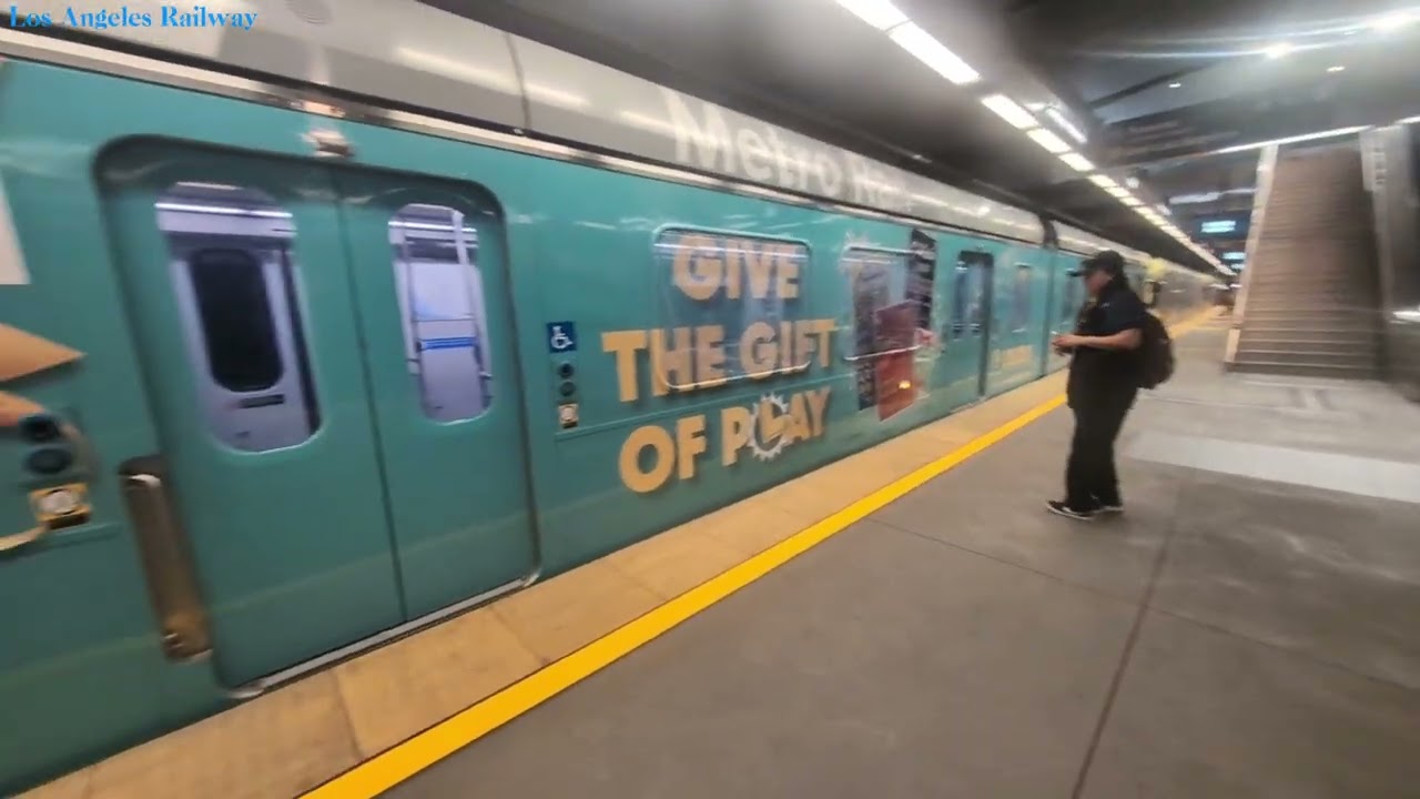 Metro A and E line trains at Grand Avenue Arts/Bunker Hill Station.