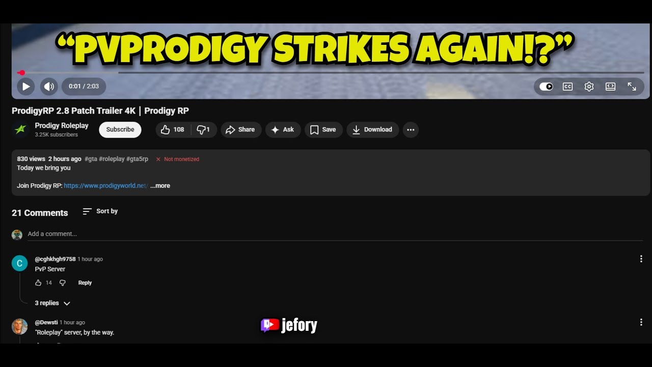 Jefory Watches Prodigy RP 2.8 Reveal Trailer + Speaks On The Negative Criticism | Prodigy 2.7