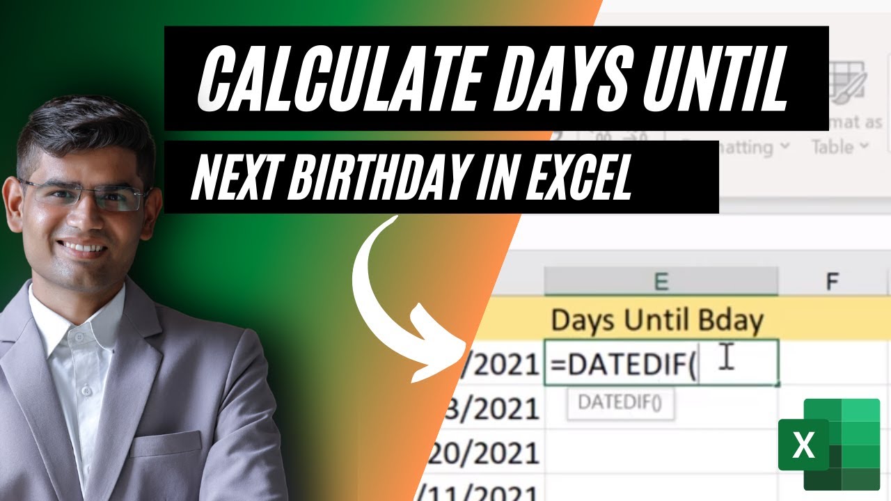 How To Find Days Until Next Birthday In Excel | Excel Tips