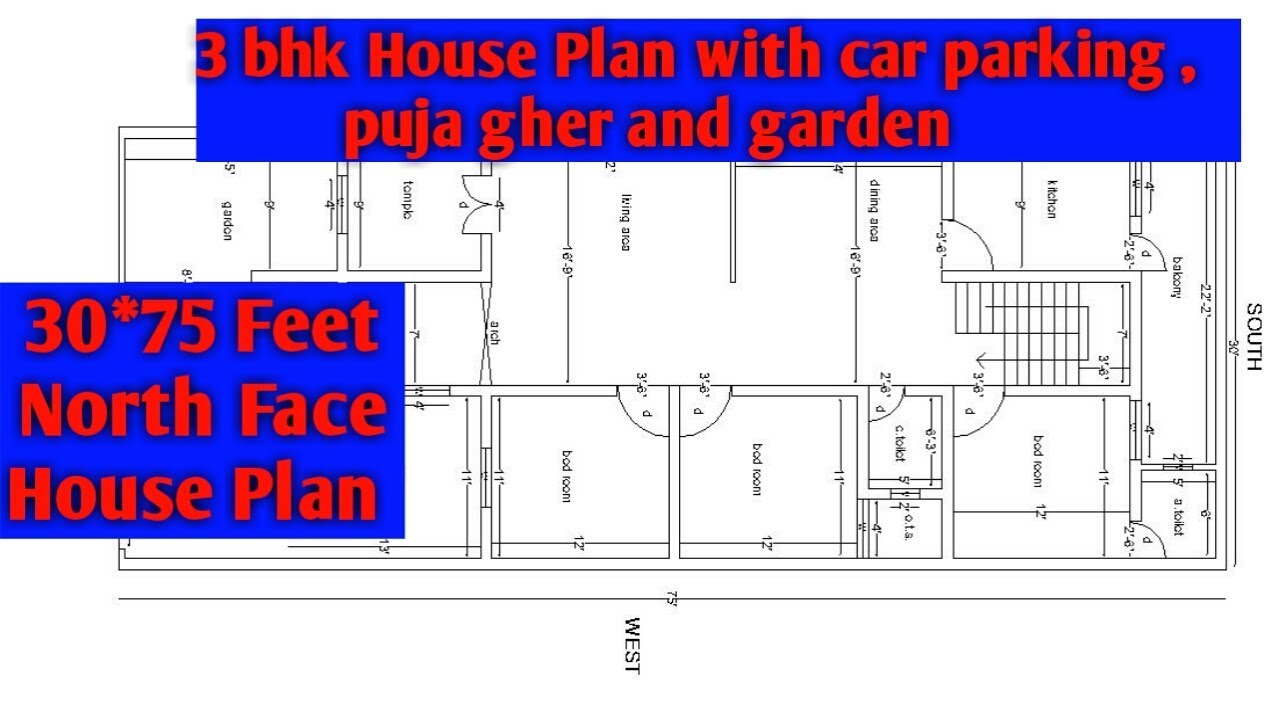30x75 feet north facing house plan | 3 bhk north facing house plan with ...