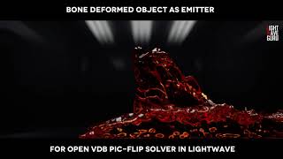 bone deformed object as emitter for open vdb pic-flip solver in LightWave (render output)