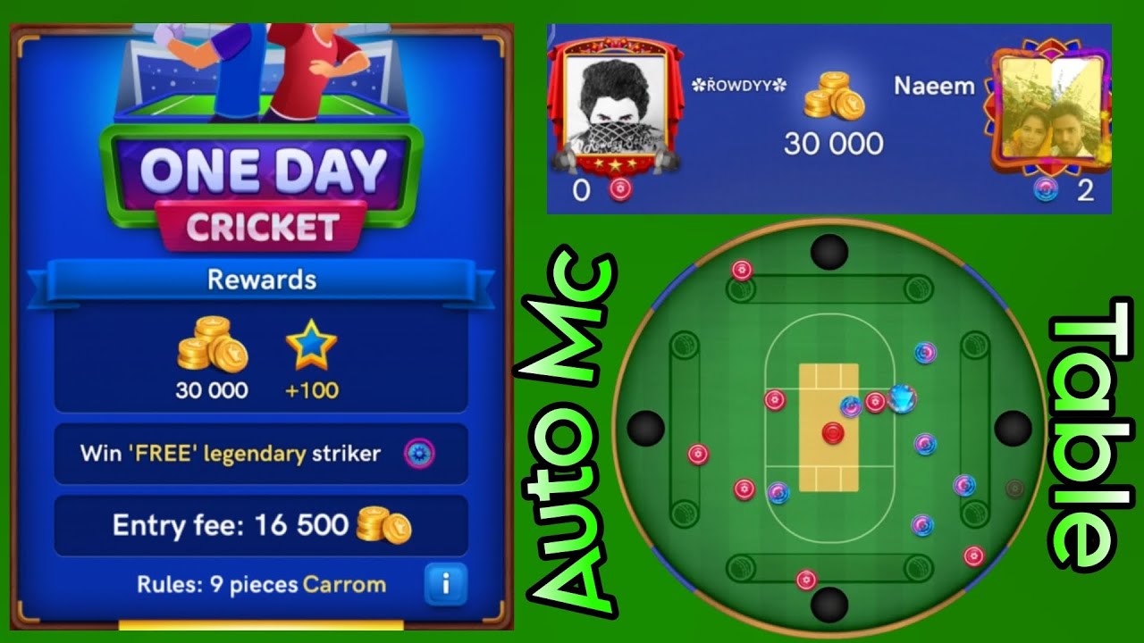 Auto Mc Table 😂 Funny match One day 🏏 Carrom pool Miniclip