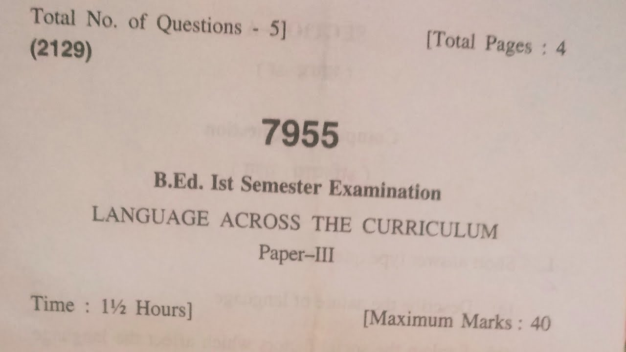 Language Across The Curriculum HPU B Ed 1 Semester Paper 3 Language