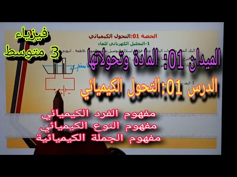 الدرس الاول سنة ثالثة متوسط الفرد الكيميائي النوع الكيميائي الجملة الكيميائية  