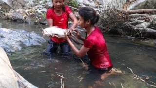 Catch Big Catfish 3 kg by Hand for Food forest  Grilled Big Catfish and Eating delicious Ep 5