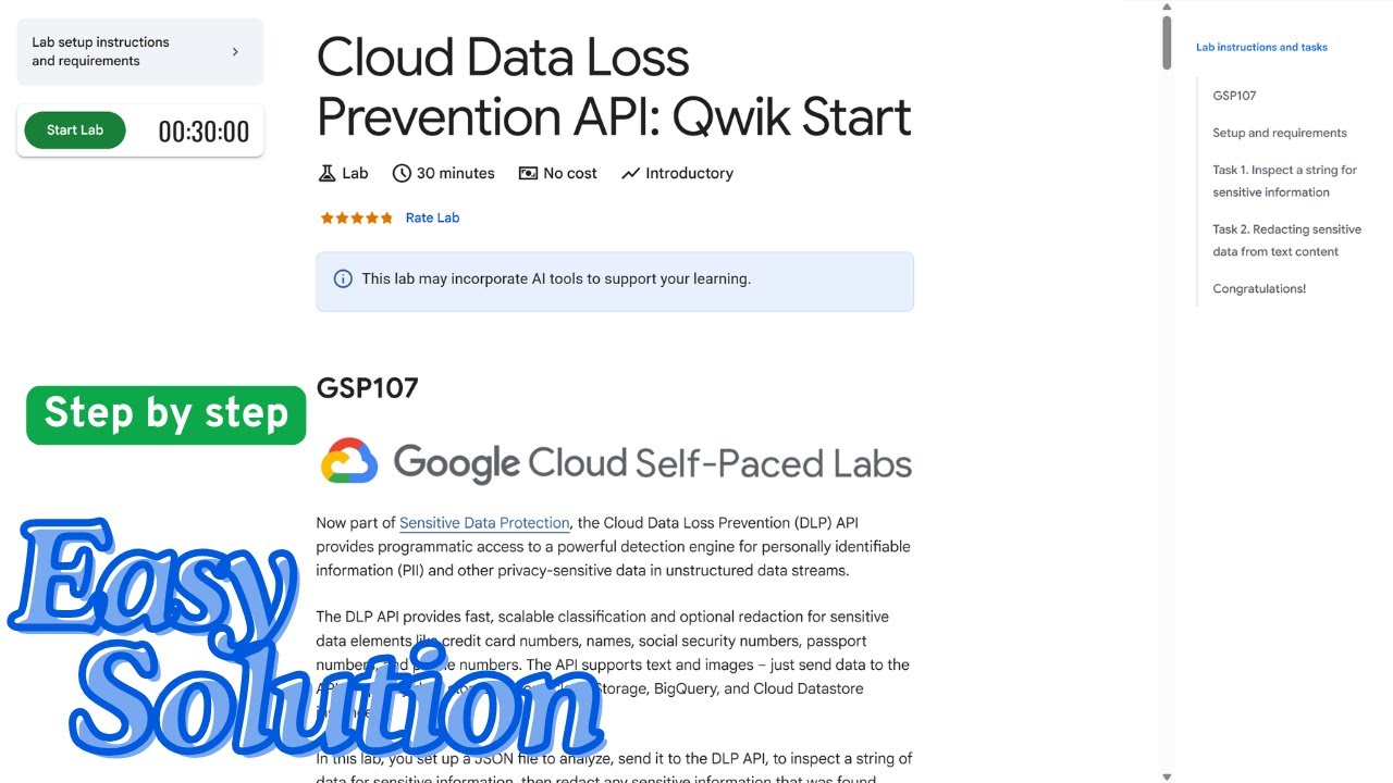 Cloud Data Loss Prevention API: Qwik Start | #GSP107 | #qwiklabs | # ...
