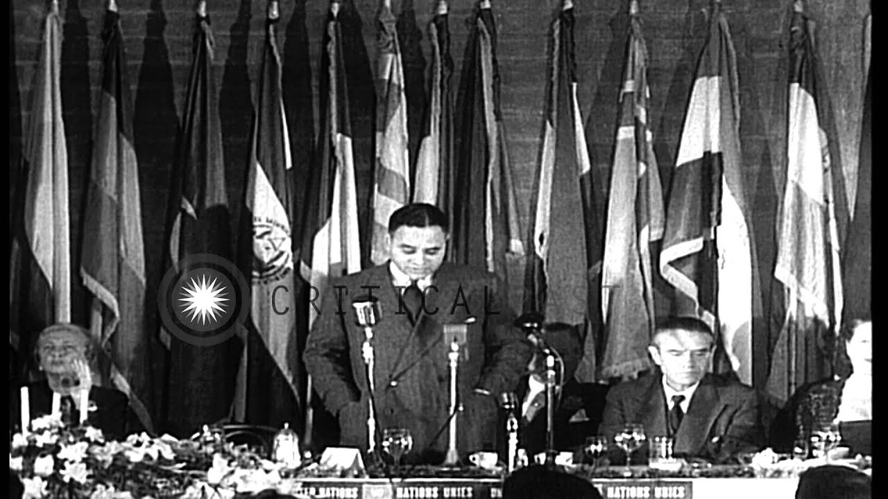 Dr Ralph Bunche speaks on world peace at the meeting of American Association for ...HD Stock Footage