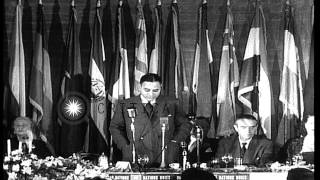 Dr Ralph Bunche speaks on world peace at the meeting of American Association for ...HD Stock Footage