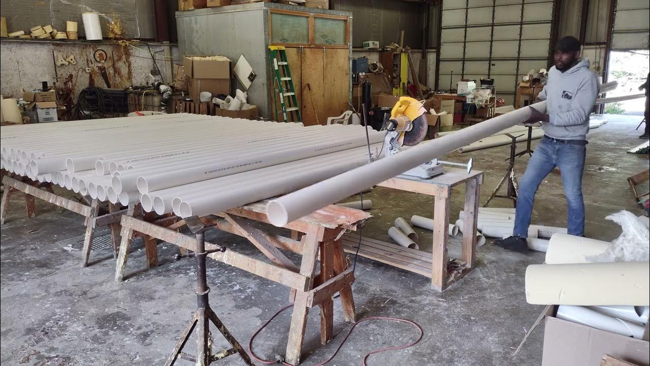 Cutting PVC Pipe With Abrasive Chop Saw For Production Of Insulated