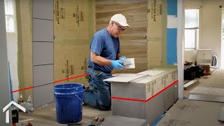 How to Set Tile in a Large Open Shower Using Multiple Patterns - With Wood and Concrete Style Tile