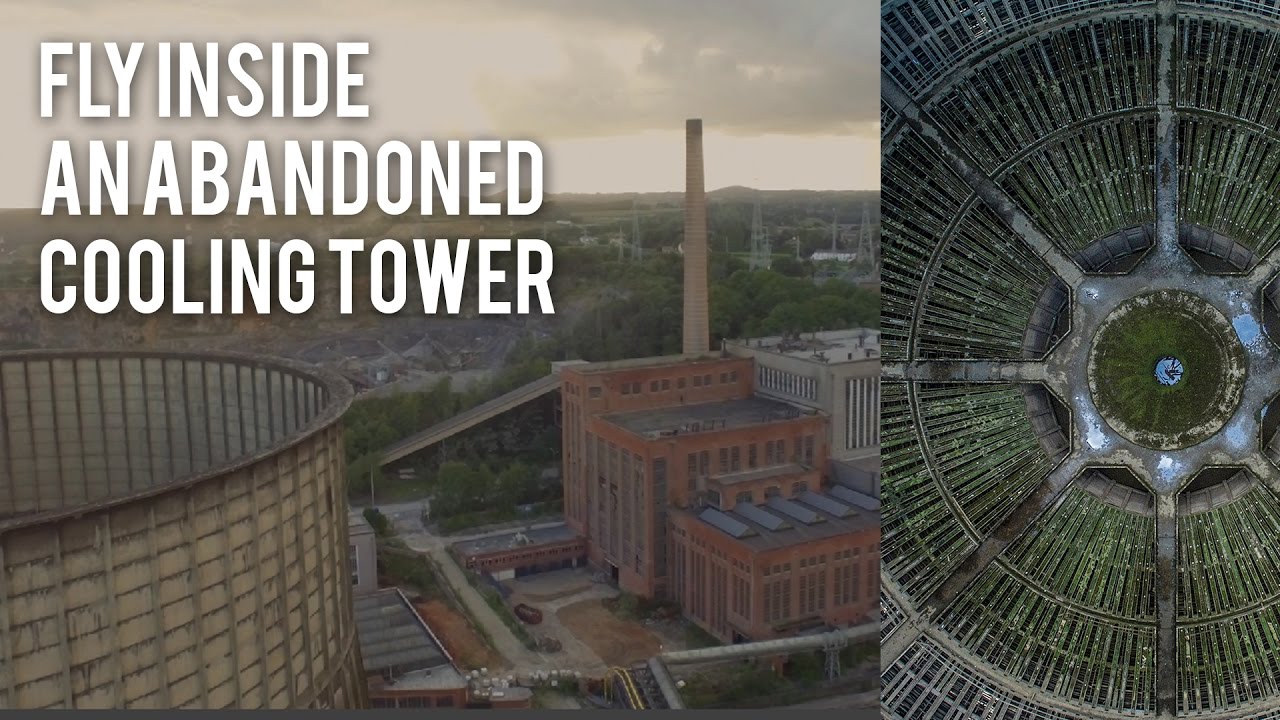 Flying inside abandoned cooling tower IM - YouTube