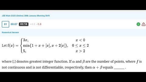 Let f(x)= 3x, & x 0  min{1+x+[x], x+2[x]} ,&0=x=2 5,&x 2 where [.] denotes greatest integer