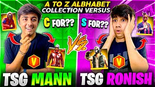 A To Z 🔠Collection Versus | Tsg Ronish Character Vs Tsg Mann | Alphabetically Challenge😱 - Free Fire