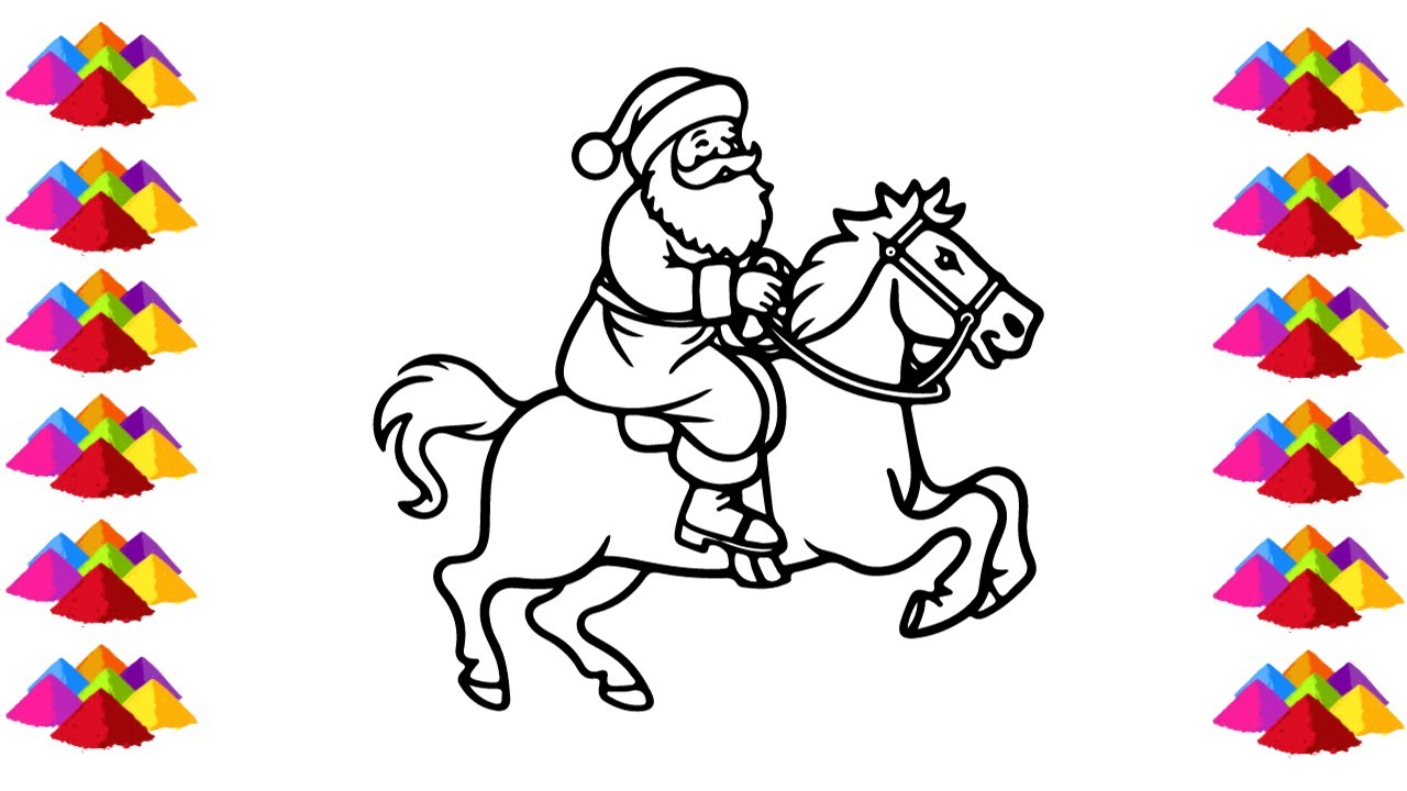 Very Easy Santa Claus Horse drawing and colouring for Toddlers | Santa ...