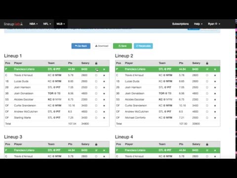 nfl nba mlb lineup optimizer for fanduel and draftkings baseball lineup generator