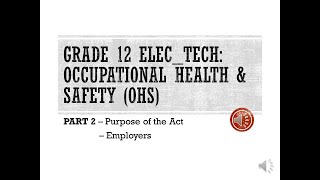 Grade 12 Electrical Technology: OHS - Part 2