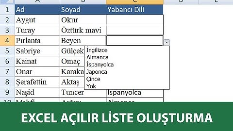 Excel Hücre İçine Açılır Liste Kutusu Ekleme