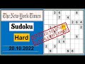 New York Times Hard Sudoku Oct 20, 2022 -  Step By Step Solution