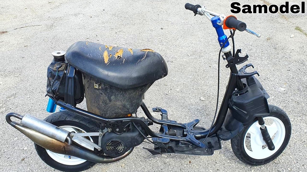 Yamaha Jog изменил вращение зажигания, тест выезд, карбюратор от бензопилы, трансмиссия не настроена