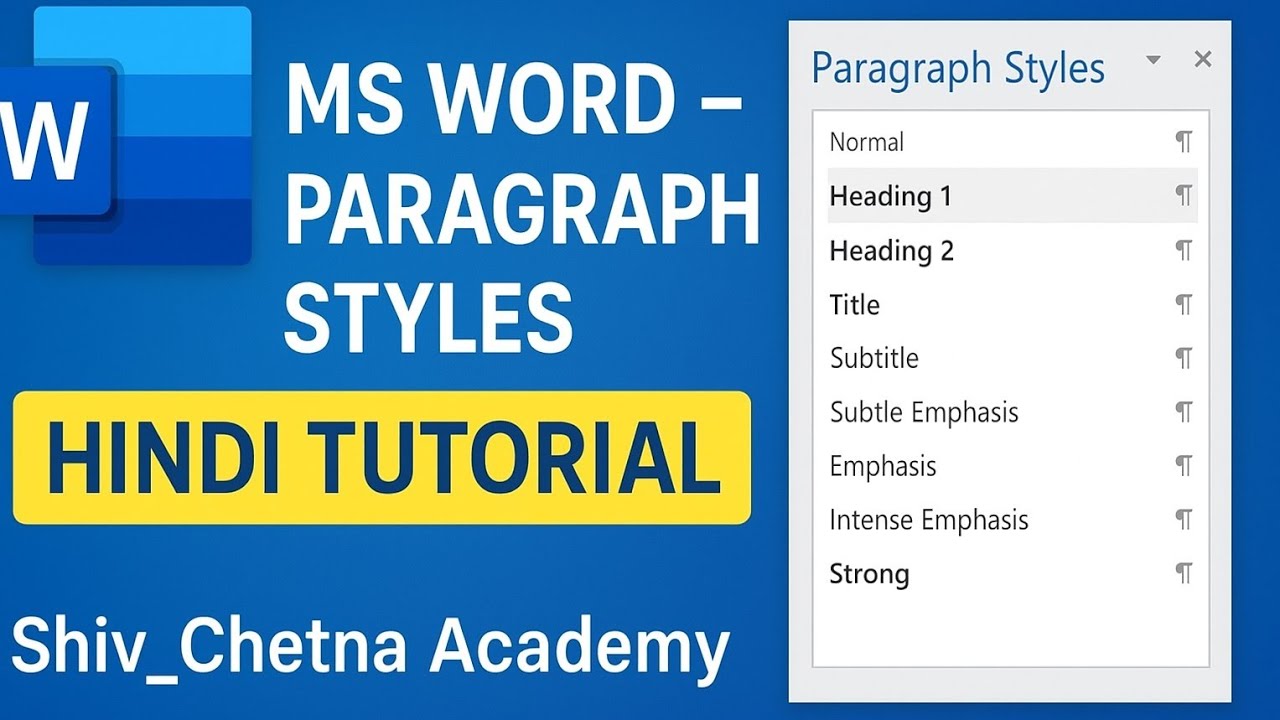 MS Word Paragraph Styles Tutorial in Hindi | Paragraph Formatting ...