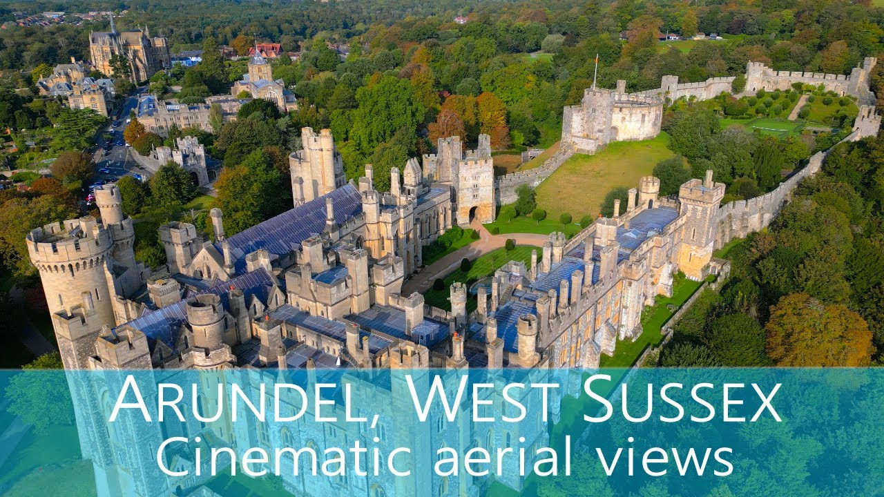 Arundel, West Sussex; cinematic aerial views