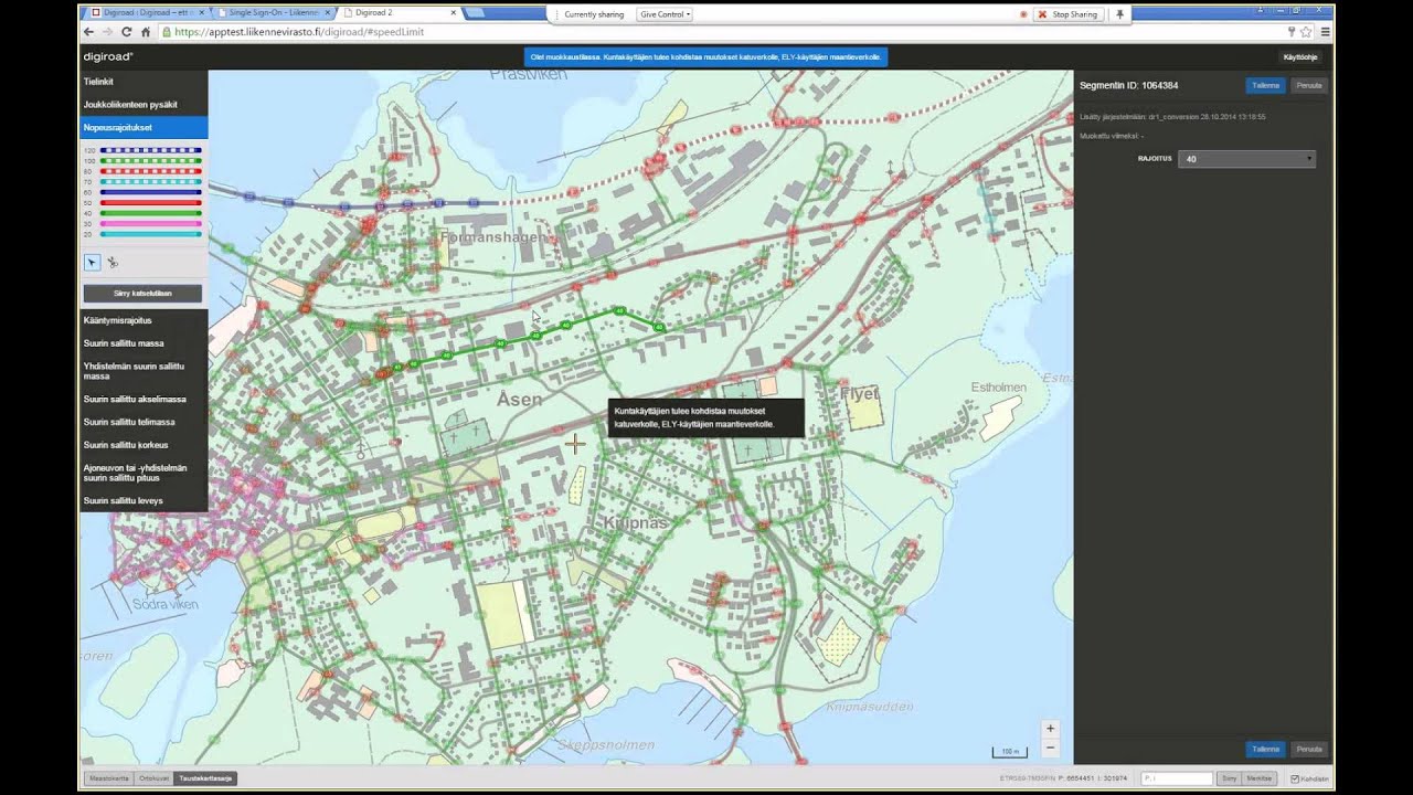 Digiroad webtjänst: hastighetsbegränsningar