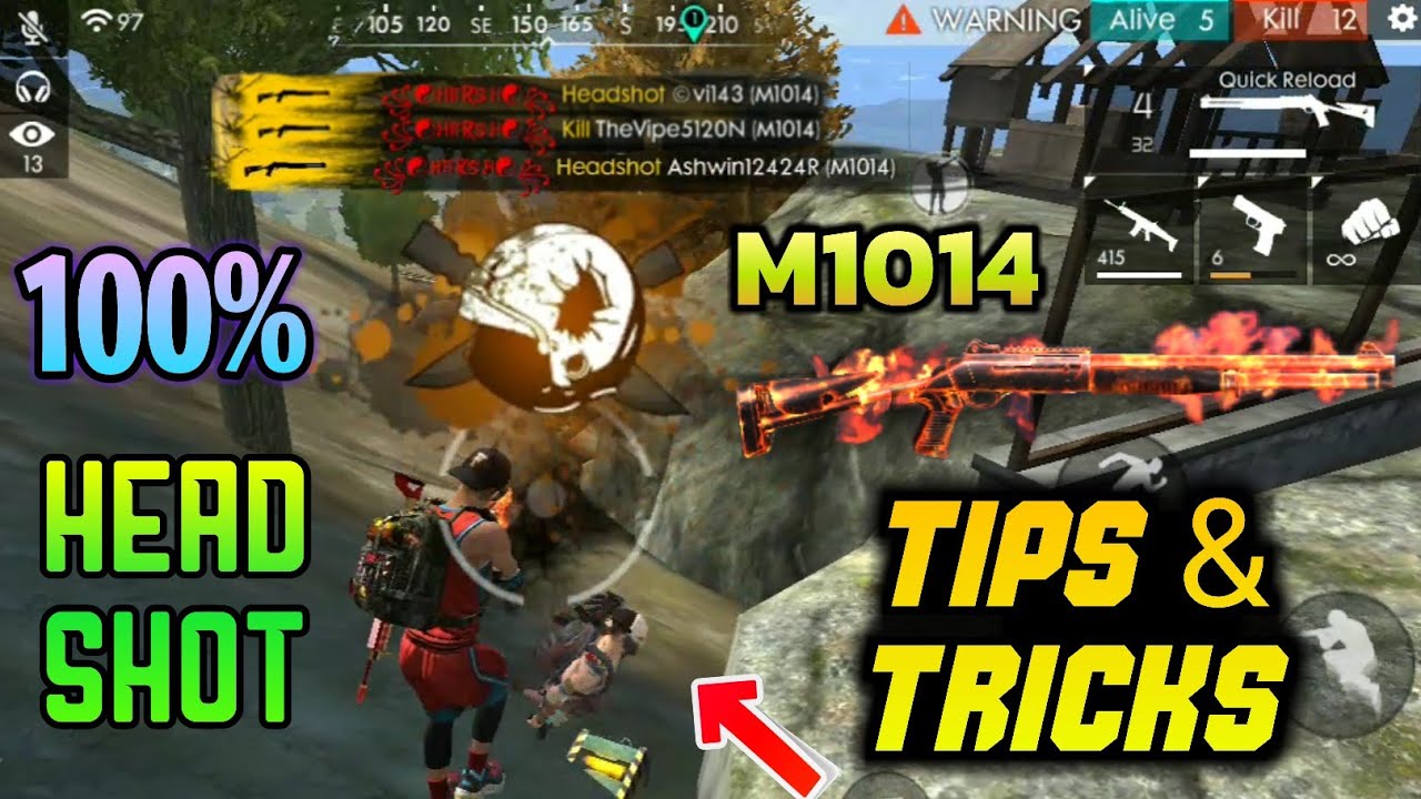 TIPS & TRICKS TO USING M1014 SHOTGUN IN FREEFIRE || 100% HEADSHOT TRICK BY  M1014 SHOTGUN - 