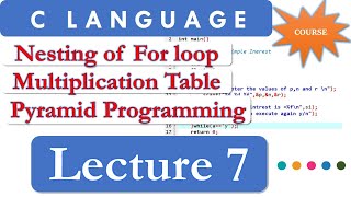 Nesting of loops | Nesting of For Loop | Multiplication Table | Pyramid Construction in C Language