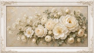 White Dove Peony Soft Light Floral Frame | 1 Hour 4K OLED TV Art | No Sound screenshot 1