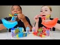 RED FOOD VS BLUE FOOD CHALLENGE, JUICY DROP GUMMY DIP 'N STIX, BIRD GLASS, SOUR CANDY SPRAY MUKBANG