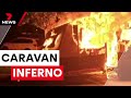 Gold Coast family&#39;s caravan engulfed by fire | 7 News Australia