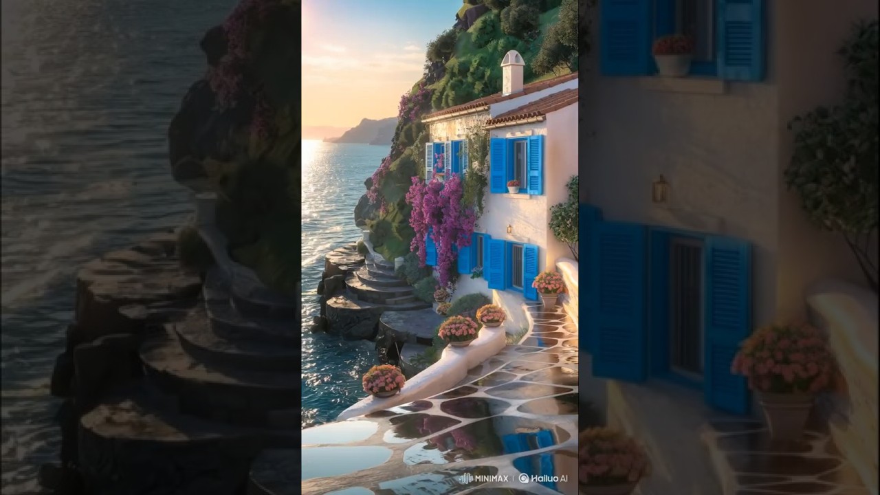 Mediterranean Cliffside Cottage — Sunlit Exterior, Ocean View Bedroom & Flowered Terrace 