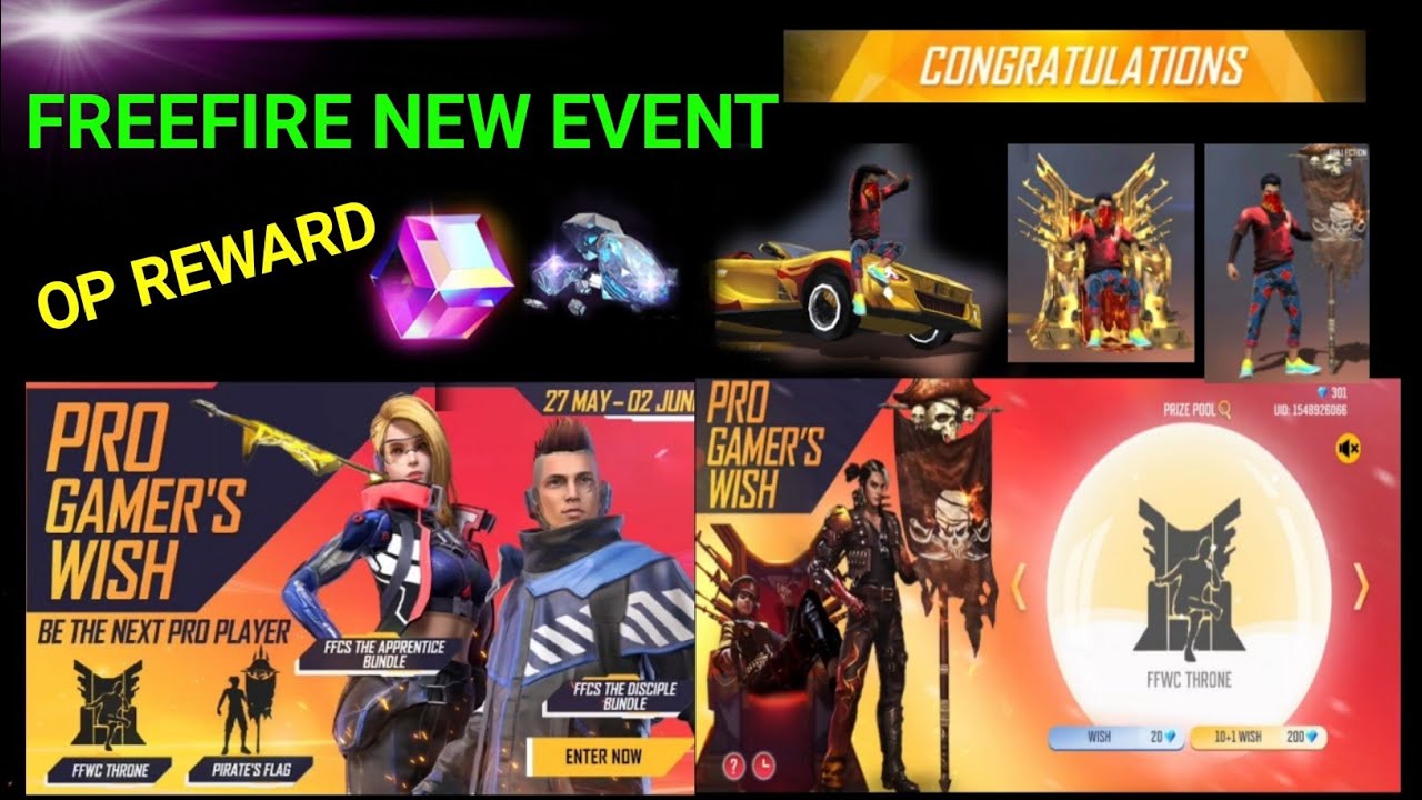 Garena freefire new event || Pro gamer wish || freefire new emote event || freefire today event ||