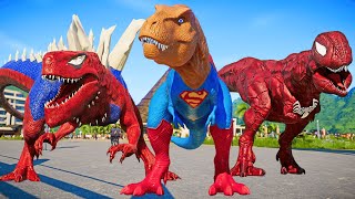 Spiderman Godzilla vs. Superman Trex, King Shark Joker, Carnage Toro Super Pro Dinosaurs Fight!