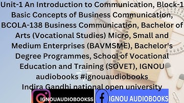 Unit-1 An Introduction to Communication Block-1 BCOLA-138 BAVSME SOVET IGNOU #ignouaudiobooks