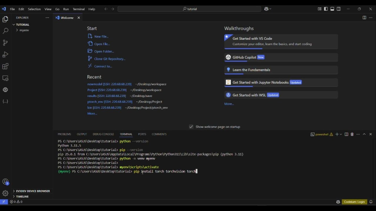 Installing PyTorch in VScode (CPU computer). - YouTube
