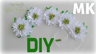 МК Лента в косу на изумрудную свадьбу. DIY Kanzashi Ribbon Braid Flower tutorial