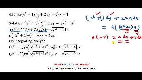 12th/EX-10.7/Q.no:4/Solve:(𝑥^2+1)  𝑑𝑦/𝑑𝑥+2𝑥𝑦=√(𝑥^2+4) /Alternative Solution/ODE