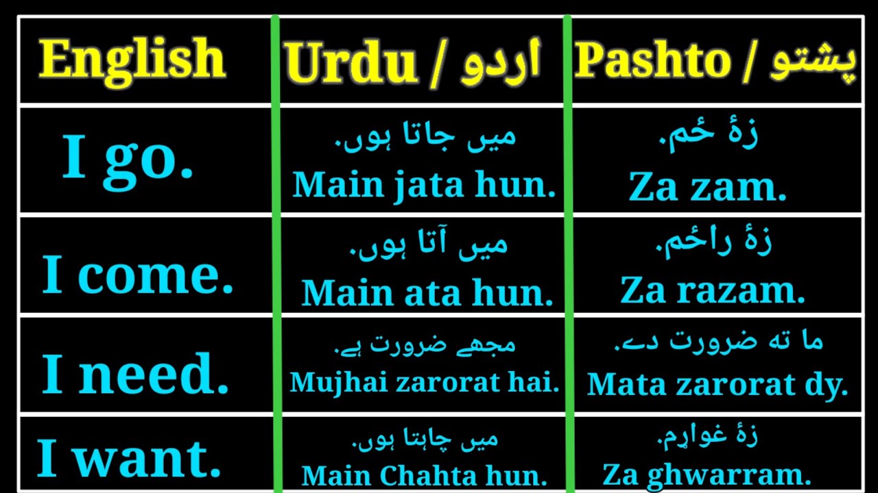 Learn Pashto with Urdu & English Translation | Basic Pashto Grammar