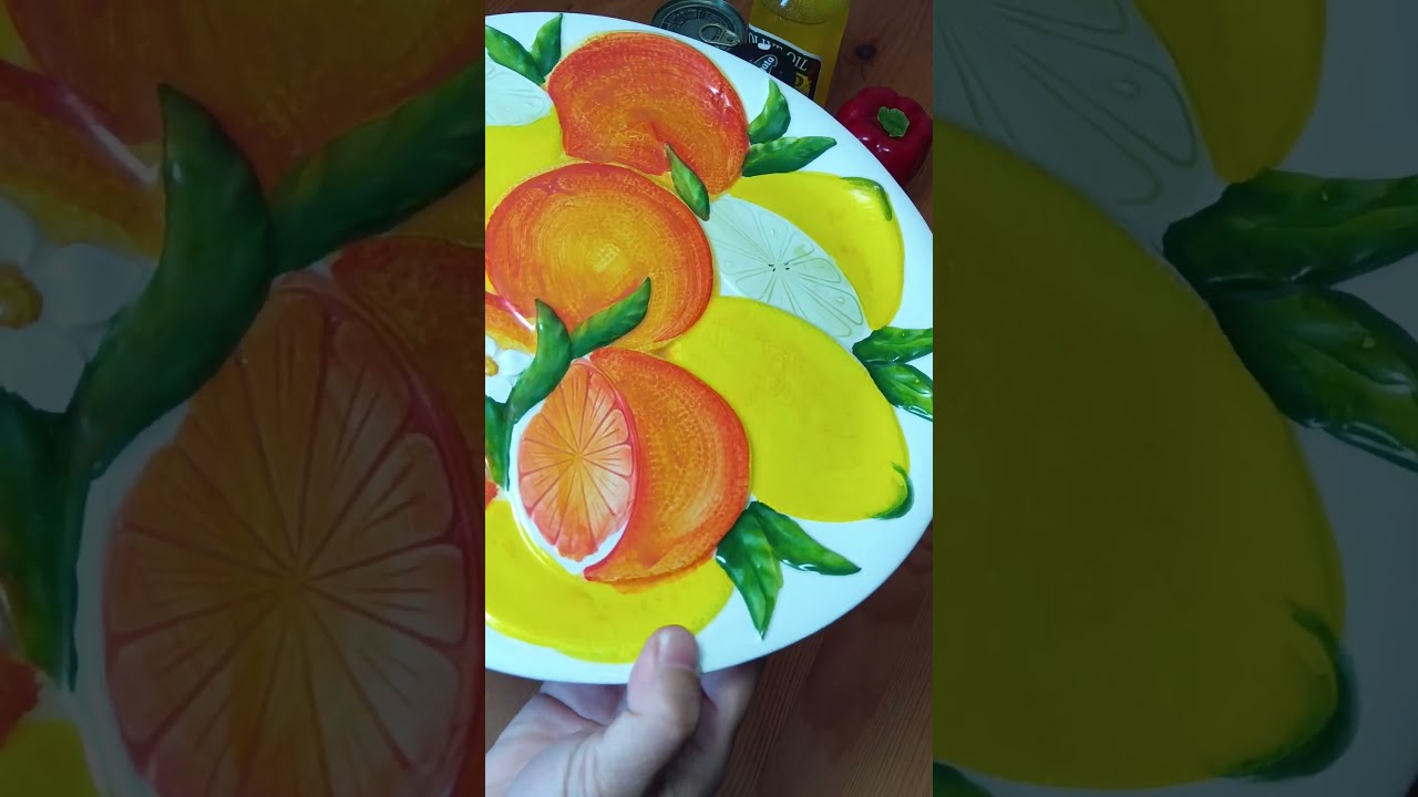 イタリア製 食器 陶器製 オレンジ レモン ラウンド プレート 大皿 31cm