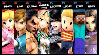 Peach and Link and Kazuya and Mythra / Pyra VS Bayonetta and Lucas and Steve and Hero Smash Ultimate