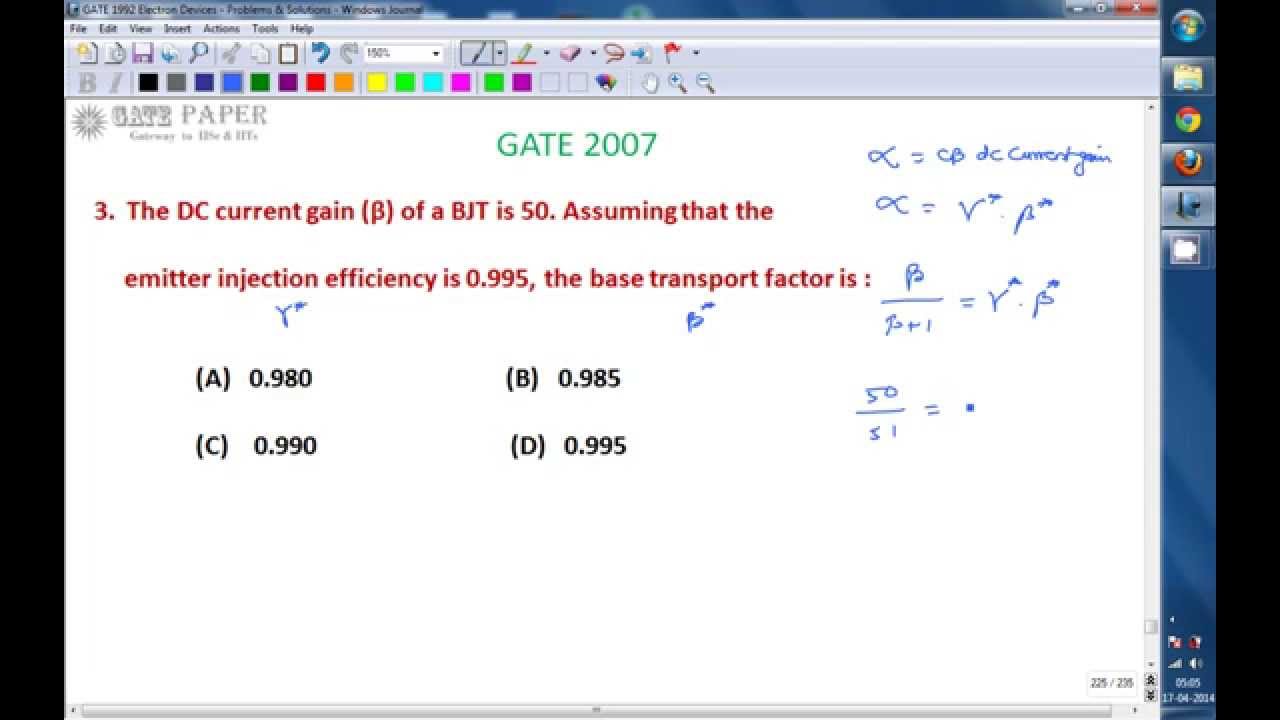 GATE 2007 ECE Base transport factor, emitter injection efficiency, DC