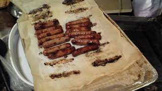 Maple Sausages  easily in the oven. Why stand in pain when not necessary. Quick Tips by GingaSnapz.