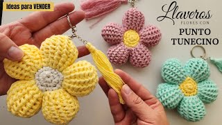 Llaveros Tejidos para VENDER| Flor con punto Tunecino|Tutorial paso a paso|