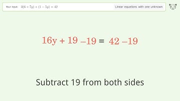 Solve 3(6+7y)+(1-5y)=42: Linear Equation Video Solution | Tiger Algebra
