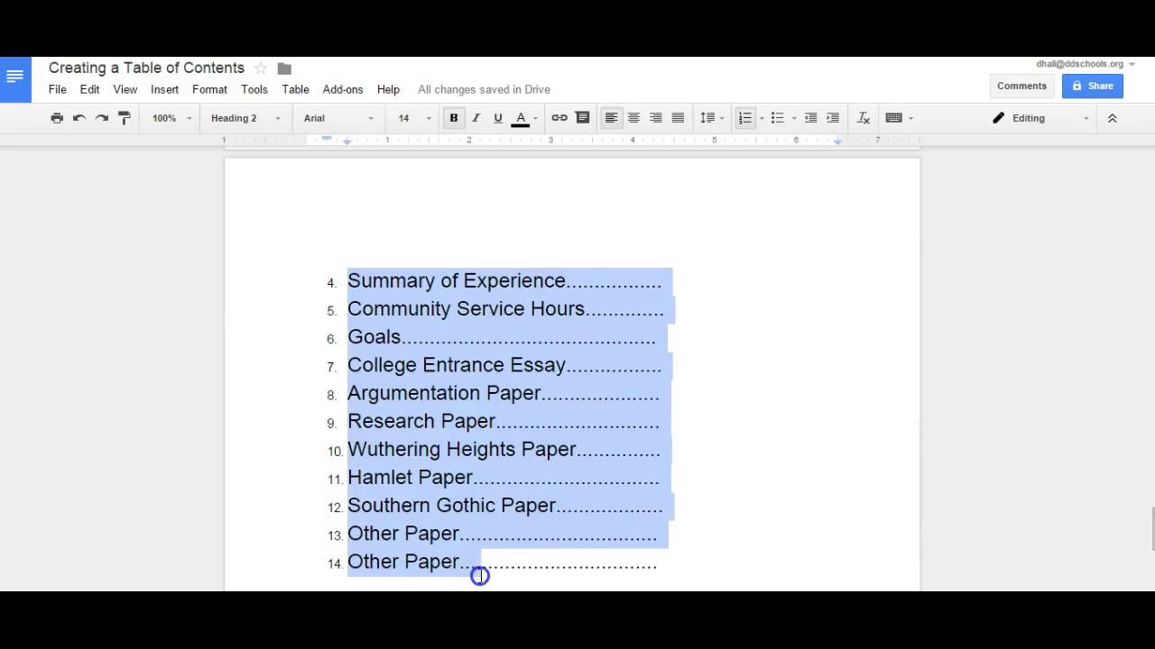 How to make a matrix in google docs